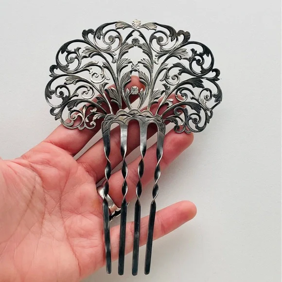 sterling Hair Comb Peinetta Mantilla Tango Flamenco Accessory Filigree - Picture 12 of 16